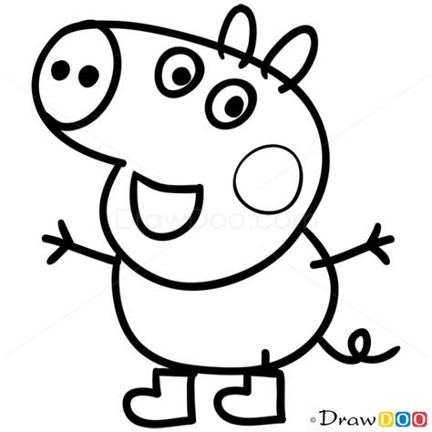 How to Draw George 1, Peppa Pig Peppa Pig Sketch, Peppa Pig Drawing Easy, Cute Pig Drawing, Peppa Pig Painting, Pig Drawing Easy, Pig Outline, Peppa Pig Drawing, Peppa Pig Imagenes, George Peppa