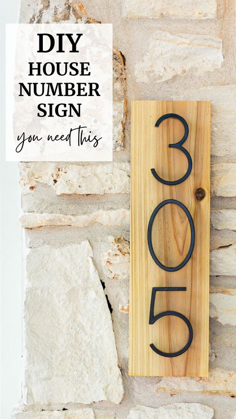 House Number Ideas On Siding, Lighting Front Of House Outdoor, Diy Number Signs For House, Modern House Number Sign, Numbers On House, Farmhouse House Number Ideas, Diy Metal Sign, Exterior House Decor Hanging, House Number Diy Sign