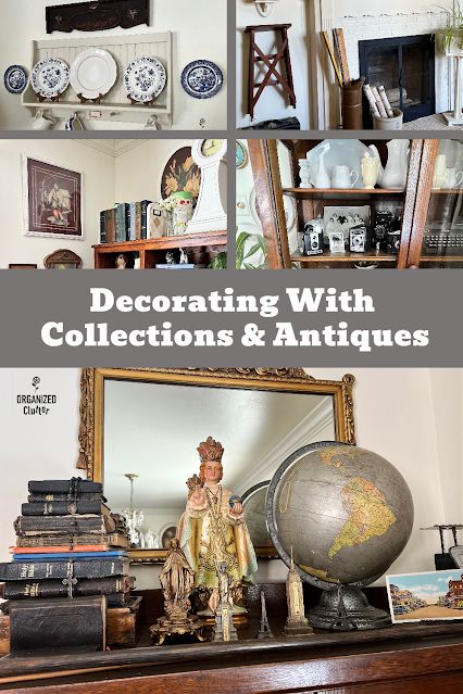 Decorating With Vintage Items Antiques, Vintage Decor Items, How To Display Antiques, How To Decorate With Antiques, Vintage Gallery Wall Ideas Living Room, Collections Of Objects Display, Antique Decor Ideas, Antique Bedroom Decor, Antique Vignettes