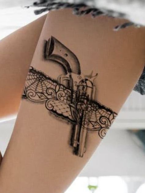 Garder Belt Tattoo Designs, Thigh Garter Tattoo Lace, Vine Foot Tattoos, Lace Thigh Tattoos, Lace Garter Tattoos, Corset Tattoo, Thigh Garter Tattoo, Revolver Tattoo, Brother And Sister Tattoo Ideas