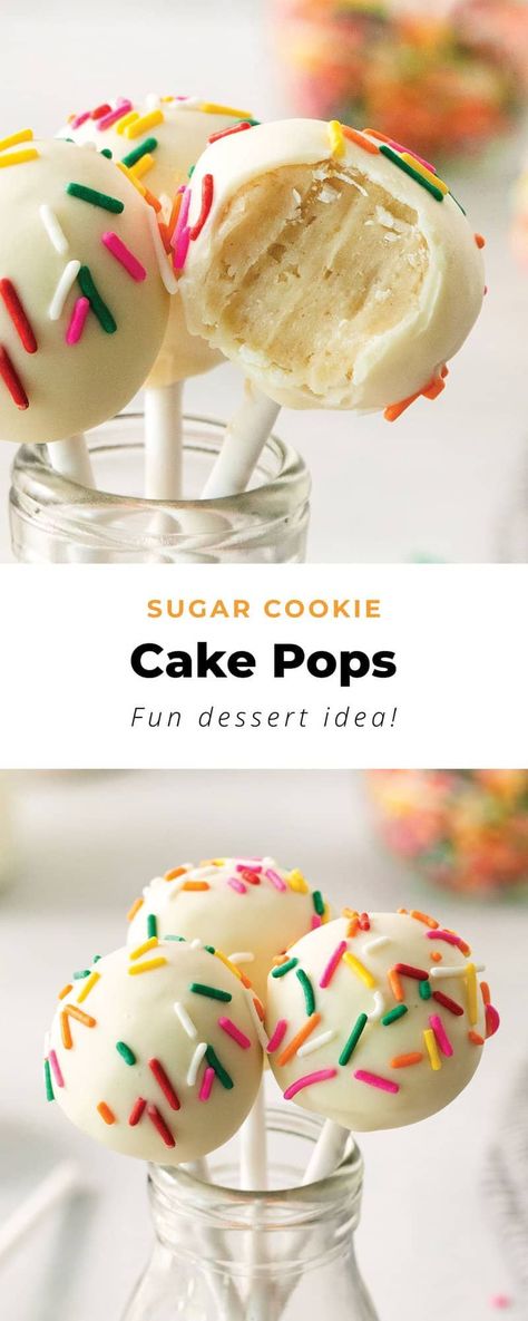 This sugar cookie cream cheese cake pop recipe is super easy, requires simple ingredients, and uses cream cheese for an ultra-rich and creamy dessert. Whether you enjoy them for birthday parties, wedding showers, or the holiday season, these sweet treats are going to add some delicious fun to any special gathering. Sugar Cookie Cream Cheese, Cookie Dough Cake Pops, Sugar Cookie Cake, Pillsbury Sugar Cookie Dough, Cake Pucks, Fun Cake Pops, Cake Pop Recipe Easy, Cake Ball Recipes, Sugar Cookie Cakes