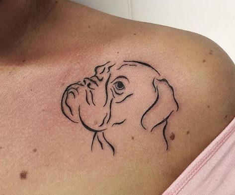 Boxer Tattoos Dog, Boxer Dog Tattoo Ideas, Minimalist Dog Tattoo, Tattoo Perro, Dog Outline Tattoo, Boxer Dog Tattoo, Boxer Tattoo, French Bulldog Tattoo, Dog Tattoo Ideas