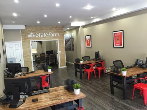 State Farm Office Rennovation | Industrial Office Furniture Insurance Agent Office, State Farm Office, Insurance Office, Farm Furniture, Office Layout Ideas, Industrial Office Furniture, Farm Office, Business Office Decor, Agency Office