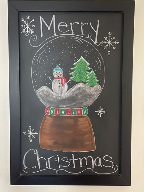 Christmas Decor Ideas Chalkboard, Snow Globe Chalkboard Art, Chalkboard Holiday Art, Snowglobe Chalkboard Art, Christmas Chalkboard Art Colorful, Chalk Board Christmas Art, Chalkboard Ideas For Christmas, Holidays Chalkboard Art, Christmas Blackboard Art