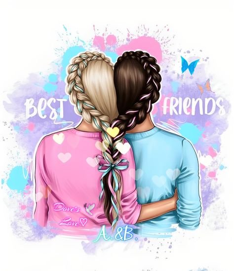 Best Friends Clipart, Sisters Drawing, Person Illustration, Friends Clipart, Family Clipart, Pine Cone Art, Best Friend Drawings, Little Sister Gifts, Png Elements