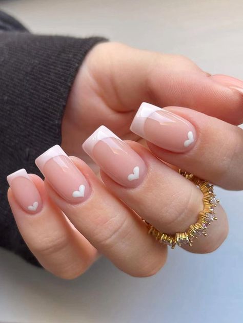 Verschiedenfarbig  Collar    Bunte Nägel Embellished Heart Nail Designs, French Tip Nail Designs, Square Nail Designs, Simple Gel Nails, Girly Acrylic Nails, French Tip Acrylic Nails, French Nail Designs, Work Nails, Classy Acrylic Nails