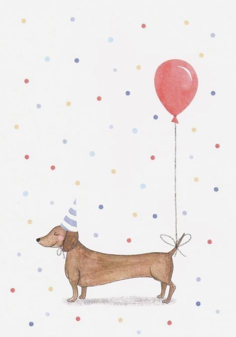 Animal Birthday Drawing, Birthday Illustration Art, Dachshund Watercolor, Arte Dachshund, Long Dog, Watercolor Birthday Cards, Birthday Card Drawing, Birthday Illustration, Birthday Art