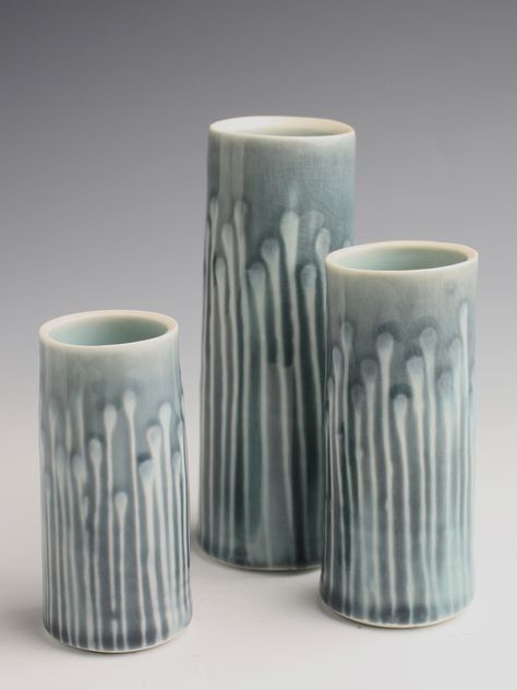 Three Vases, 2010. Thrown and water-etched porcelain. Height 14cm Water Erosion, Coil Pots, Ceramic Tools, Surface Decoration, Best Water, Ceramics Projects, Ceramics Ideas Pottery, Ceramic Studio, Pottery Designs