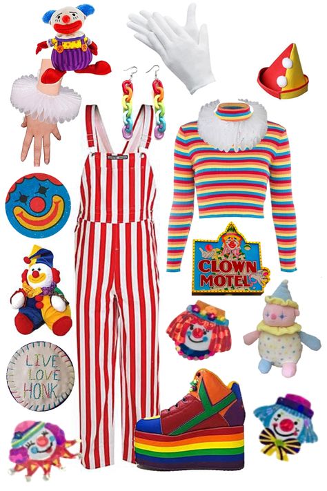 Colorful Clown Outfit, Goth Clowncore Fashion, Clown Core Clothes, Clown Outfit Women, Clowncore Aesthetic Outfits, Clown Aesthetic Outfit, Clowncore Accessories, Clown Core Fashion, Clown Core Outfit