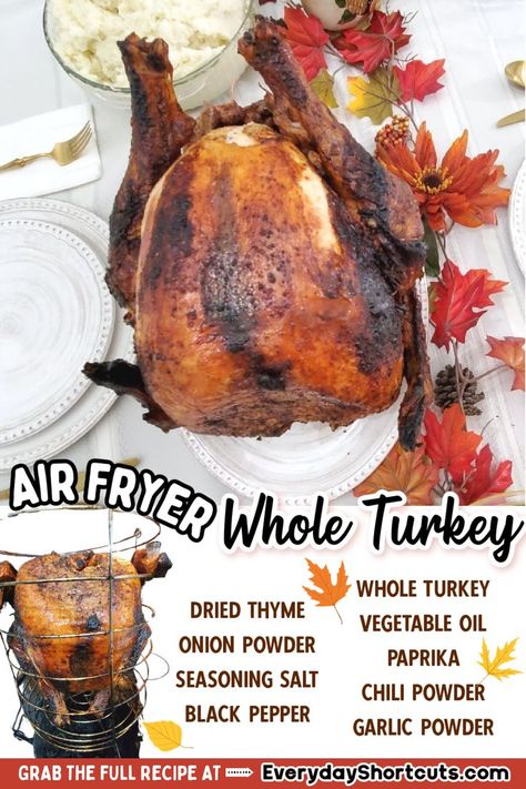 Whole Turkey in the Air Fryer is delicious! Crispy skin, juicy, and so easy to cook without the mess and no brining required! Electric Turkey Fryer Recipes, Turkey Recipes Air Fryer, Air Fry Whole Turkey In Oven, Big Easy Oil Less Fryer Recipes Thanksgiving Turkey, Air Fryer Whole Turkey Recipes, Air Fry Whole Turkey, Infrared Turkey Fryer Recipes, Turkey In The Air Fryer, Turkey In Air Fryer Oven