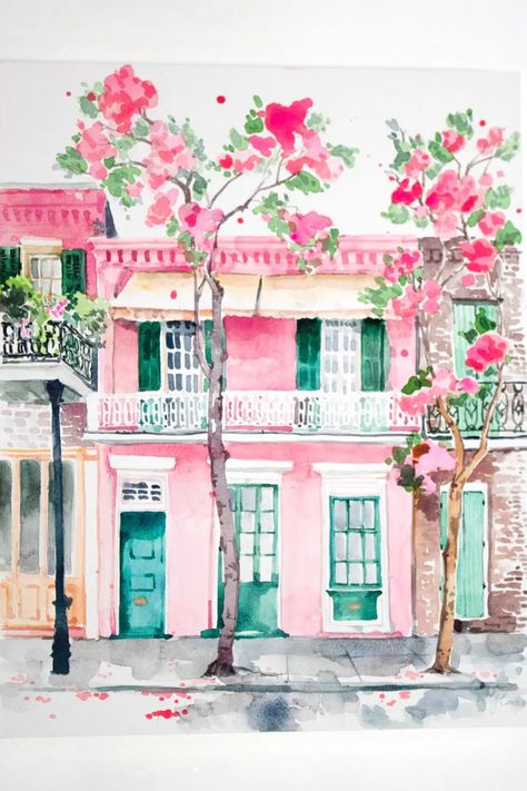 Painted in delicate watercolor on a clean white background by local New Orleans artist Lyla Clayre, a French Quarter Street scene on Chartres Street . Grab a few and make your very own collage of New Orleans. Hand signed 5" x 7" archival quality fine art print Packaged with post-consumer 100% recycled backing board and clear protective sleeve Made in New Orleans, painted on location in the French Quarter New Orleans Prints Art, New Orleans Art Prints, New Orleans Print, Pink Watercolor Art, New Orleans Artwork, New Orleans Wall Art, French Art Paintings, Charleston Painting, French Art Prints