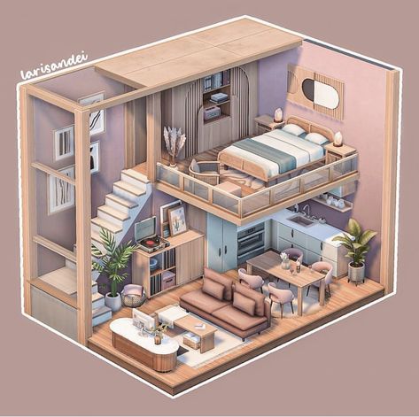 Sims 4 Loft Bedroom, Sims 4 Loft Download, Sims Build Hacks, Sims 4 Big Bedroom Ideas, Loft The Sims 4, Sims 4 Balcony Ideas, Sims 4 Master Bed Ideas, Sims 4 Loft House Layout, Sims 4 Small Houses Layout