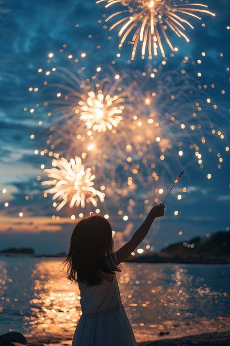 Fireworks Over Water, Fireworks Reference, Happy New Year Art, Fireworks Photo, Fireworks Photography, New Year Art, Camera Angles, Grass Field, Pretty Pics