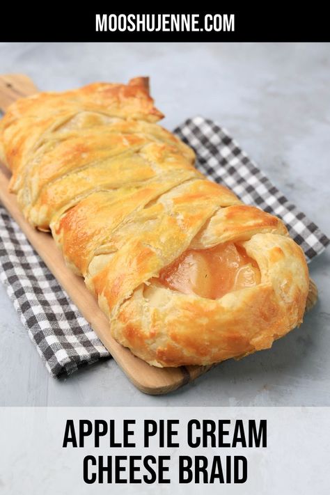 Apple pie cream cheese braid is very simply made with apple pie filling and puff pastry. Fantastic for a dessert to serve at a potluck. Great for the holidays as an after dinner dessert or breakfast with coffee. Apple Cream Cheese Puff Pastry Braid, Apple Cream Cheese Dessert, Apple Pie Cream Cheese, Diner Desserts, Cream Cheese Braid, Pie Cream Cheese, Puff Pastry Apple Pie, After Dinner Dessert, Breakfast With Coffee