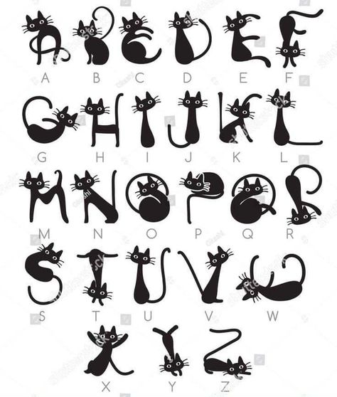 Cat Alphabet, Cute Fonts Alphabet, Cool Font, Lettering Styles Alphabet, Bullet Journal Font, Hand Lettering Art, Hand Lettering Alphabet, Hand Lettering Tutorial, Lettering Styles