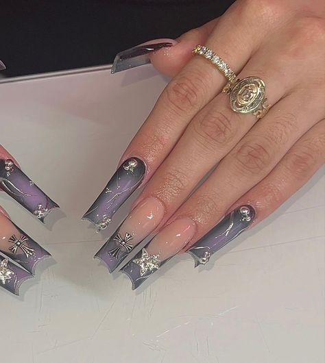 Coraline Aesthetic, Retro Nails, Edgy Nails, Nails Aesthetic, Goth Nails, Aesthetic Purple, Grunge Nails, Simple Acrylic Nails, Long Acrylic Nails Coffin