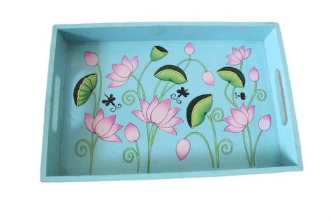 Pichwai Painting on wooden Tray hand painted decorative piece Size : - 8 x 12 inches Medium : hand painted on wood Hand Painted Mdf Tray Painting, Wooden Tray Painting Ideas Diy, Painting On Wooden Tray, Wood Tray Painting Ideas, Wooden Tray Decoration Ideas, Wooden Tray Painting Ideas, Tray Painting Ideas, Hand Painted Trays, Kamal Talai