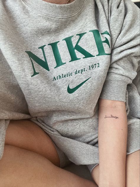 Fine line tattoo ideas in arabic. Arabic font modern calligraphy. Small tattoos ideas. Text tattoos ideas. Nike vintage sweater outfit idea. Fine Line Arabic Tattoo, Vintage Sweater Outfit, Small Tattoos Ideas, Fine Line Tattoo Ideas, Line Tattoo Ideas, Arabic Font, Text Tattoo, Fine Line Tattoo, Arabic Tattoo