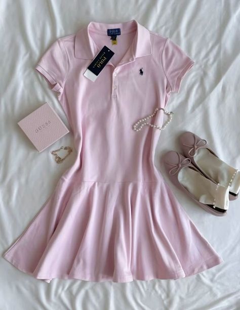 Ralph Lauren Mini Dress, Pink Polo Dress, Polo Dress Aesthetic, Classy Outfits Pink, Ralph Lauren Outfits Women Casual, Pink Old Money Outfit, Pink Classy Outfits, Ralph Lauren Outfits Women, Polo Dress Outfit