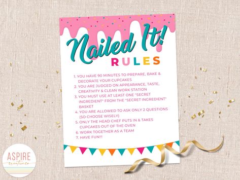 Nailed It Party Rules, Judging Sheet, Nailed It Birthday Party, Baking Party Rules, Teen Party, Instant Download, Editable, Canva Template Nailed It Birthday Party, Nailed It Party, It Birthday Party, It Party, Party Rules, Baking Party, Teen Party, Nailed It, Personalized Prints