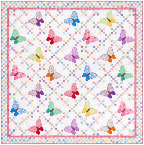 Aunt Ella's Butterflies Free Pattern: Robert Kaufman Fabric Company Butterfly Quilt Pattern, Butterfly Kit, Colorful Quilt, Butterfly Quilt, Quilting Templates, Miniature Quilts, Precut Quilts, Robert Kaufman Fabrics, Free Quilting