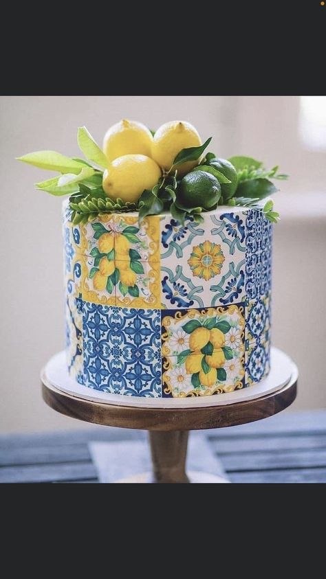 Lemon Themed Party, Torte Creative, Lemon Themed Bridal Shower, Italian Party, Italian Theme, Lemon Decor, Tile Print, Italian Wedding, Bridal Shower Theme