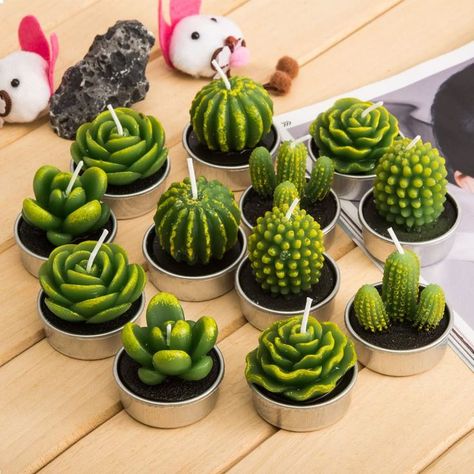 candles decor cactus cute unique Cactus Candles, Succulents Candles, Miniature Candles, Shaped Candles, Soya Mumu, Candle Crafts Diy, Candle Gift Box, Tealight Candles, Cute Candles