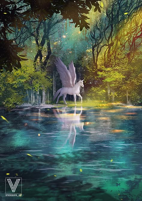 Pegasus Aesthetic, Pegasus Artwork, Water Pegasus, Magic Of Pegasus, Greek Monsters, Amazing Pegasus Pictures Fantasy Colorful, Pegasus Art, Pegasus Unicorn Fantasy Art, Sci Fi Landscape