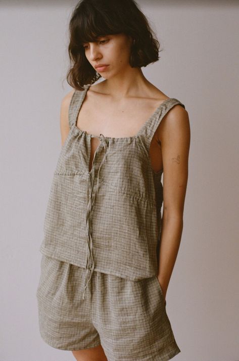 Deiji Studios, Denim Hat, How To Purl Knit, French Linen, Fashion Line, Short Set, The Rise, Square Neckline, Swimwear Tops