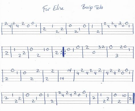 Fur Elise - Banjo TAB Melody Banjo Songs, Banjo Chords, Banjo Tabs, Banjo Lessons, Fur Elise, Uke Tabs, Banjo Music, Accordion Music, Teen Party Games