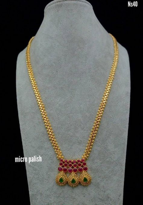 Long Chain With Pendant Gold, Chain With Pendant Gold, Long Chain With Pendant, One Gram Gold Jewellery, Chain With Pendant, Temple Jewelry Necklace, Lakshmi Devi, Gold Jewelry Simple Necklace, Gold Necklace Indian Bridal Jewelry