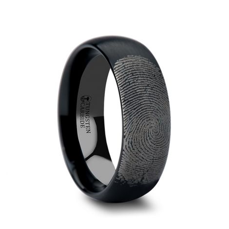 F863-DBBT. Fingerprint Engraved Domed Black Tungsten Ring with Brushed Finish - 4mm - 12mm Black Tungsten Wedding Band, Fingerprint Ring, Tungsten Jewelry, Black Tungsten Rings, Tungsten Carbide Wedding Bands, Raw Quartz Crystal, Tungsten Wedding Rings, Fingerprint Jewelry, Black Tungsten