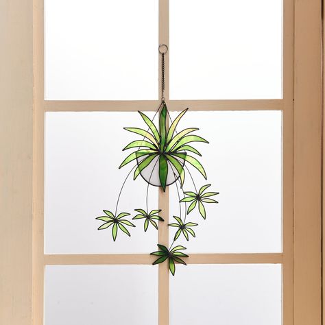 Bracket Hanging Plant Stained Glass Hanging Suncatcher-home - Etsy Australia Stained Glass Plants, Stained Glass Spider, Boho Window, Bohemian Decor Inspiration, Stained Glass Hanging, Ocean Projects, L'art Du Vitrail, Plant Window, Home Window