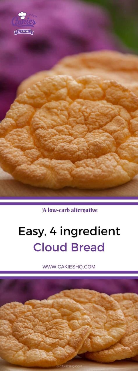 Cloud bread is a low-carb alternative to regular bread. This version of cloud bread uses yogurt instead of cream cheese. An easy, 4 ingredient, cloud bread recipe.  #cloudbread #lowcarb #recipe Cloud Bread Recipe, Keto Brood, Keto Egg Fast, Egg Fast, Carb Alternatives, Cloud Bread, Perfect Keto, 4 Ingredient, Low Carb Bread