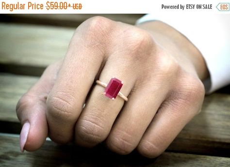 185zł etsy ring gold Stackable Gemstone Rings, Gem Rings, Ring Rectangle, Pink Gold Rings, Rectangle Ring, March Birthstone Ring, Ruby Ring Gold, Ruby Rings, Gorgeous Engagement Ring