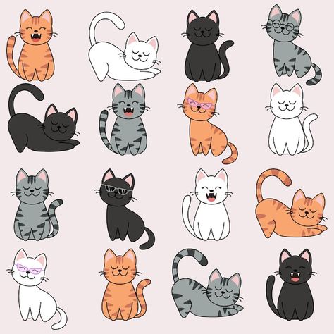 Conjunto de diferentes personagens de de... | Premium Vector #Freepik #vector #personagem #desenho-animado #animal #gato Cute Cat Art Cartoon, Cats Cartoon, Cartoon Cats, Cute Cat Drawing, Cat Ball, Cat Pose, Cat Character, Cats Illustration, Fat Cats