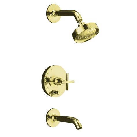 KOHLER Rite-Temp 1-Spray 1-Handle Pressure-Balance Tub and Shower Faucet Trim Kit in Vibrant French Gold (Valve Not Included) Kohler Purist, Tub And Shower, Bath Faucet, Tub And Shower Faucets, Faucet Handles, Bathtub Shower, Trim Kit, Shower Valve, Contemporary Aesthetic