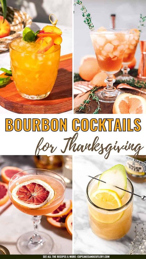 These bourbon cocktails for Thanksgiving are festive and full of warm fall flavors. With the holiday just around the corner, it's time to start planning your menu. From timeless classics to unique drink ideas, these drinks with bourbon are celebratory. Thanksgiving Bourbon Drinks, Thanksgiving Cocktail Bourbon, Bourbon Thanksgiving Cocktail, Thanksgiving Cocktails Bourbon, Thanksgiving Cocktails Whiskey, Bourbon Pitcher Cocktails, Thanksgiving Bourbon Cocktails, Simple Bourbon Cocktails, Bourbon Fall Cocktails