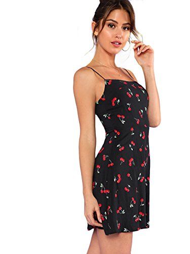 Floerns Women's Halter Neck Floral Print A-Line Mini Dress, #Ad #Halter, #spon, #Neck, #Floerns, #Women Cherry Print Dress, Cherry Print, Dress Zipper, Summer Floral, Cheap Dresses, Cami Dress, Spaghetti Strap Dresses, Fit And Flare Dress, First Class