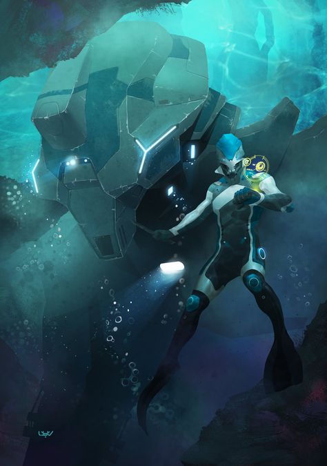 Underwater Civilization, Mecha Suit, Arte Robot, Cyberpunk City, Power Armor, Ex Machina, Space Opera, Armor Concept, Environmental Art