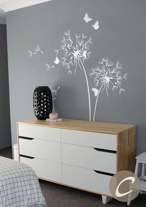 Dandelion Wall Decal With Butterflies Large nursery wall decal Wall sticker Wall Decor Wall Art Removable tree decal Wall decor art  -AM126 Dandelion Wall Decal, Removable Vinyl Wall Decals, Nursery Wall Stickers, Wall Paint Designs, Tree Wall Decal, Living Room Green, Wall Decor Stickers, Nursery Wall Decals, Wall Decal Sticker