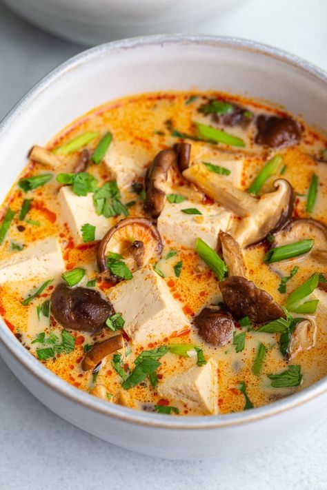 Thai Coconut Tofu Soup, Vegetarian Coconut Soup, Vegetarian Food Indian, Bcd Tofu Soup Recipe, Miso Coconut Soup, Tofu Curry Soup, Coconut Veggie Soup, Tofu Cabbage Soup, Lemon Vegetable Soup