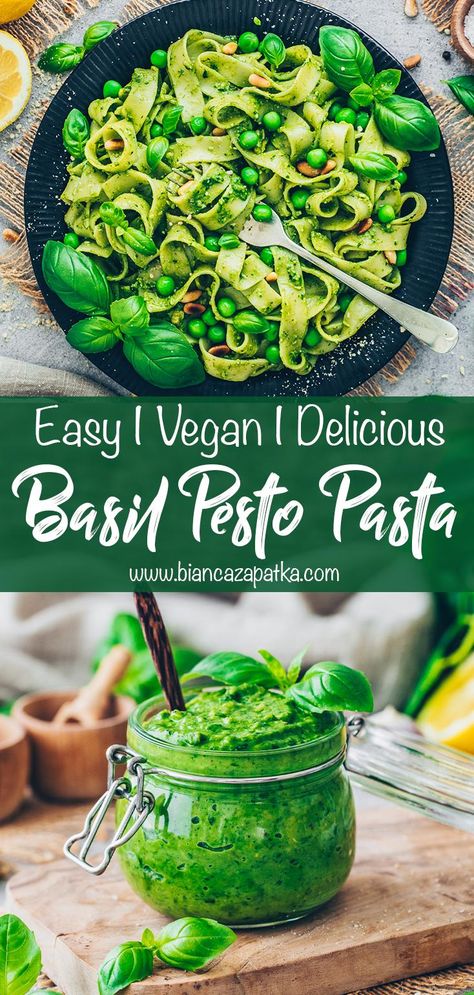 Vegan Basil Pesto, Green Pasta Sauce, Italian Sauces, Vegan Pesto Recipe, Vegan Pesto Pasta, Basil Pesto Recipe, Pasta Gnocchi, Basil Pesto Pasta, Vegan Pasta Sauce