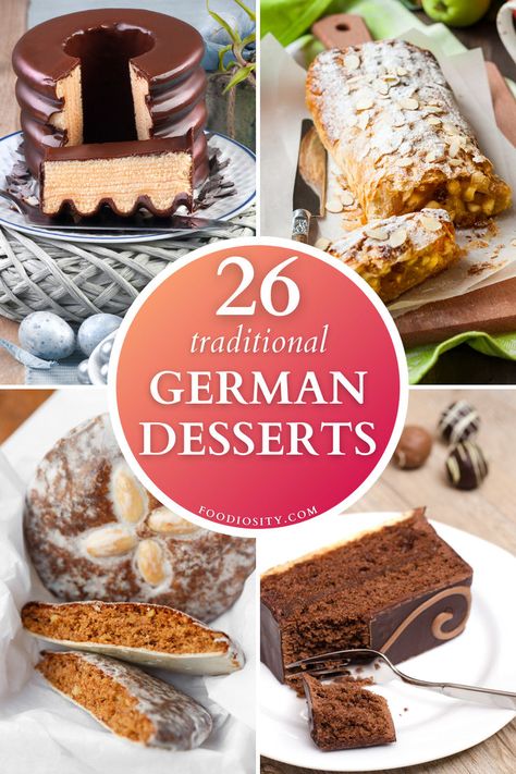 Satisfy your sweet tooth with our list of 26 traditional German desserts, a delightful journey through Germany's rich dessert heritage. From the world-renowned Black Forest Cake and creamy Bavarian Cream to the festive Stollen (Christmas bread) and delicate Apfelstrudel (apple strudel), each dessert offers a unique taste of German tradition. Click to explore these delicious recipes and indulge in the sweetness of Germany! Octoberfest Dessert Ideas, Strudel Recipes Germany, German Dessert Recipes, Germany Recipes, Traditional German Desserts, German Pastries, Festive Bread, German Food Authentic, German Cooking