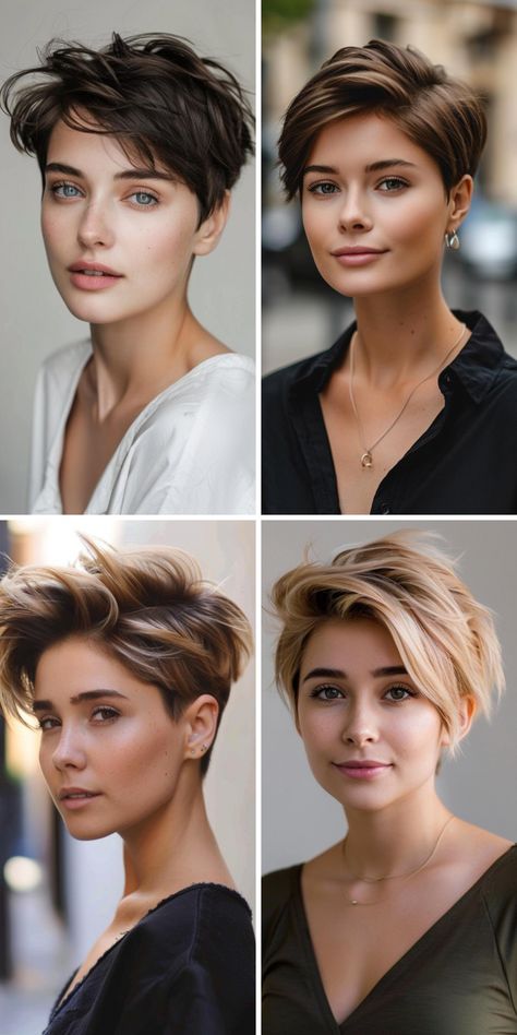 Side Part Pixie Haircut, Hair Styles Cute Easy, Simple Hairstyles For Short Hair, Colorful Twists, Round Face Curly Hair, Hair Styles Cute, Haircut For Round Faces, Formal Hairstyles For Short Hair, Short Hair Ponytail