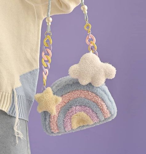 Pola Jaring, Diy Tas, Tas Denim, Canvas Bag Diy, Rainbow Plush, Diy Crochet Bag, Kawaii Bags, Diy Bags Patterns, Punch Needle Patterns