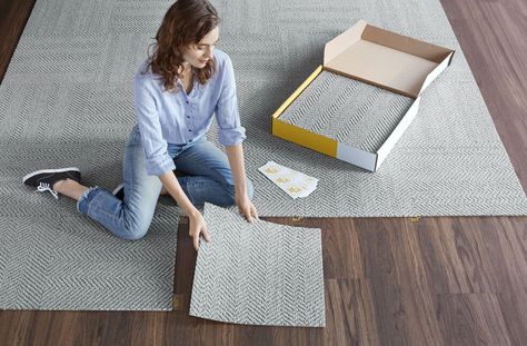 How FLOR Carpet Tiles Work - Making Your FLOR Rug Flor Carpet Tiles, Flor Tiles, Flor Rug, Removing Carpet, Rug Buying Guide, Carpet Installation, Clean Tile, Carpet Styles, Tile Work