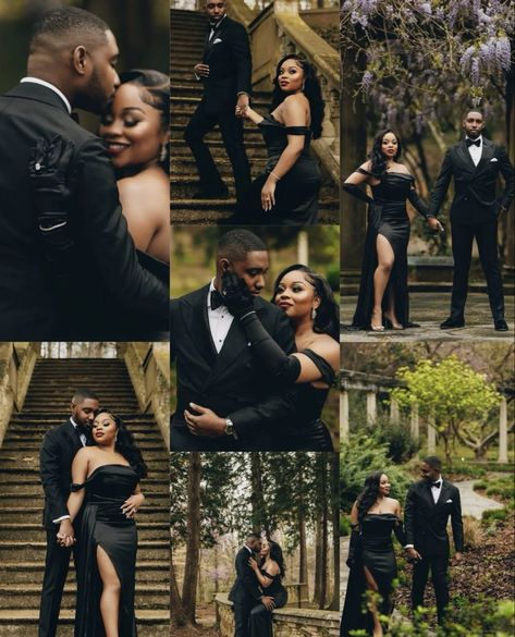 Couple Birthday Outfit Ideas Black, Black Couple Wedding Photoshoot, Anniversary Photoshoot Ideas Black Couple, Anniversary Pictures Black Couples, Pre Wedding Shoot Ideas Black Couple, Black Couples Eloping, Black Power Couples Photoshoot, Engagement Photos With Gloves, All In One Wedding And Reception