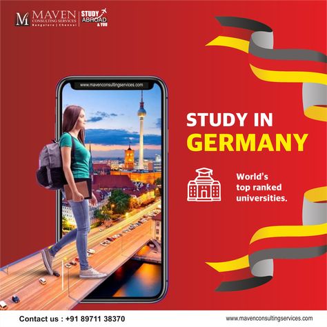 Want to Study in Germany? Get in touch with us for expert counselling at +91 89711 38370 or visit www.mavenconsultingservices.com For more Information regarding Study Abroad. Study In Germany Creative Ads, Study Abroad Creative Ads, Study Abroad Germany, Study In Germany, Study Abroad Travel, Advance English, Delhi Metro, Education Poster Design, Concert Poster Design