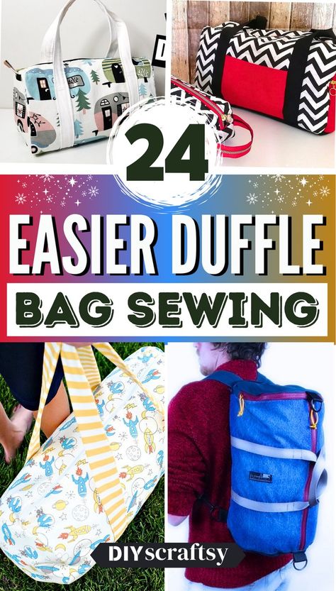 24 Easy DIY Duffle Bag Ideas Small Duffle Bag Pattern Free, Small Duffel Bag Pattern, Duffle Bag Tutorial, Diy Duffle Bag, Duffel Bag Pattern, Weekender Bag Pattern, Garment Duffle Bag, Big Suitcases, Repurposed Jeans